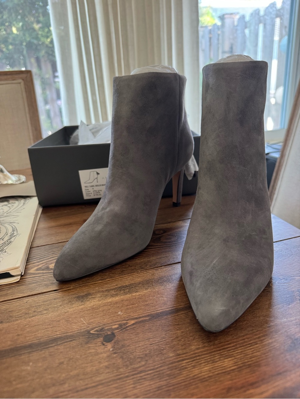 Ann Taylor Gray Suede Pointed Toe Ankle Booties